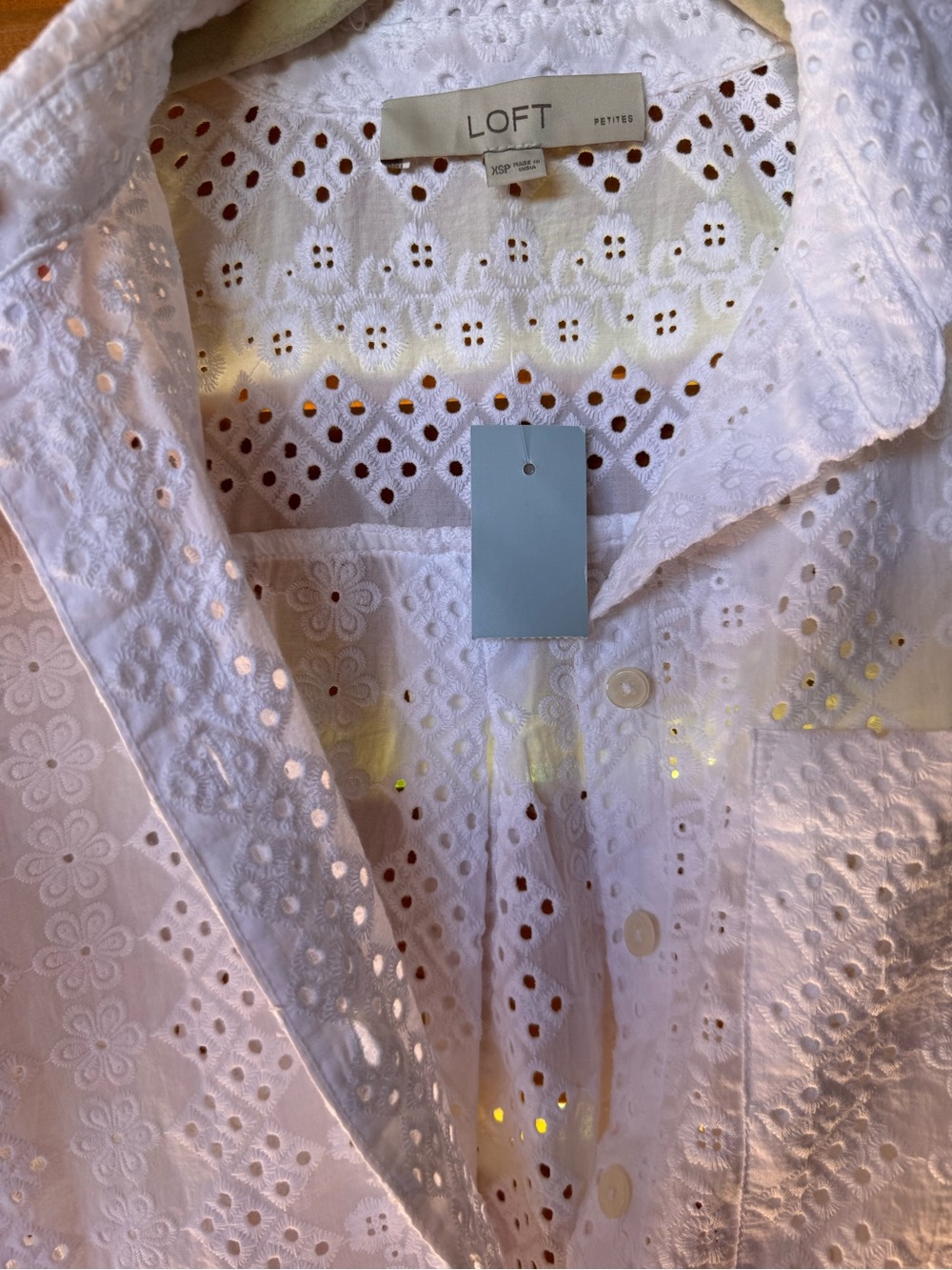 LOFT White Broderie Anglaise Button-Down Blouse NWT - Picture 6 of 11